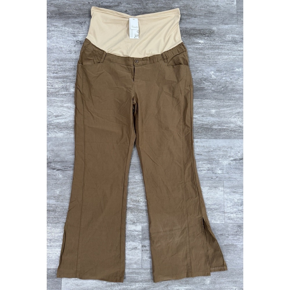 Maacie For Moms To Be Maternity Pants Brown Flare Size 2XL Stretch Ankle Slits